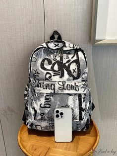 Bird in Bag - Lightweight Graffiti Print Functional Backpack School Bag for Graduates, Teens, Freshmen, Sophomores, Juniors, and Seniors Casual Bags With Letter Print For Streetwear, Casual Letter Print Bags For Streetwear, Casual Streetwear Bag With Letter Print, White Letter Print Bags For Streetwear, Casual Rectangular Backpack With Letter Print, Casual Backpack With Letter Print For Back To School, Casual Letter Print Backpack For Back To School, Casual Letter Print Backpack For Streetwear, Casual Streetwear Backpack With Letter Print