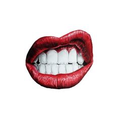 an open mouth with white teeth and red lipstick