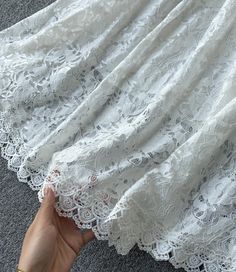 White A line lace v neck dress Fabric: lace Color: white Size: S, M, L, XL S length 125 bust 88 waist 68 sleeve length 32 M length 126 bust 92 waist 72 sleeve length 33 L length 127 bust 96 waist 76 sleeve length 34 XL length 128 bust 100 waist 80 sleeve length 35 2XL length 129 bust 104 waist 84 sleeve length 36 V Neck Dress, Dress Fabric, Lace Skirt, Neck Dress, A Line, Color White, Sleeve Length, V Neck, Lace