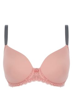 Pretty floral lace brings a romantic touch to this plunging bra made with seam-free molded cups that lift, shape and support. 82% nylon, 18% elastane Hand wash, dry flat Imported Women's Clothing Elegant Full Coverage Nursing Bra With Soft Touch, Elegant Underwire Nursing Bra With Soft Touch, Elegant Full Coverage Soft Touch Bra, Elegant Full Cup Bra With Soft Touch, Elegant Full Cup Soft Touch Bra, Elegant Soft Touch Bra, Elegant Pink Nursing Bra With Removable Pads, Feminine Seamless Push-up Bra, Pink Soft Touch Push-up Bra