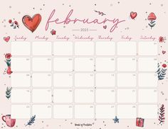 a pink calendar with hearts and flowers on the front, is shown in this image