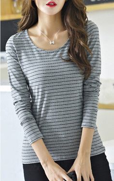 Clothing Length: RegularStyle: CasualMaterial: CottonSleeve Length: Full SKU: 1121483 Striped Long Sleeve Stretch T-shirt, Stretch Striped Long Sleeve T-shirt, Long Sleeve Womens Tops, Plus Size Tshirt, Backless Long Dress, Solid And Striped, Laced Up Shirt, Long Tank Tops, Army Fashion