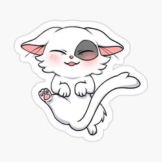 a white cat with pink ears and black eyes sticker