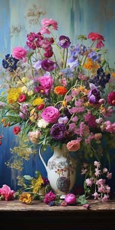 a vase filled with lots of colorful flowers