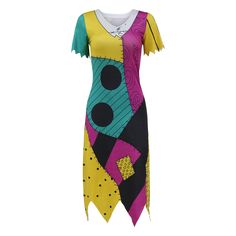 a women's dress with an abstract design on the front and side, in multicolor