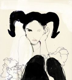 a drawing of a woman with black hair