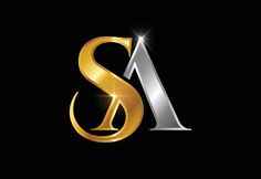 the letter s is made up of gold and silver letters with sparkles on black background