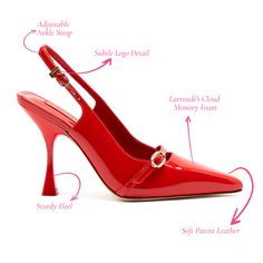 When you know, you know, and the Ines silhouette has what it takes to go the distance. Now with a higher heel for those that are looking for a little more lift, this red patent version is the standout you've been waiting for. Scarlet Soft patent leather Closed pointed toe Adjustable ankle strap 3.8 inch stiletto heel Finely crafted leather sole for support, durability, and comfort Insole with memory foam cushion and hot stamp logo Handmade in Brazil Comfortable Pumps, Green Choices, Go The Distance, Jennifer Fisher, Boot Pumps, When You Know, Pumps Flat, What It Takes, Bridal Shoes