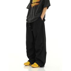 Model is 5ft 9''(176cm) tall, 145 lbs(66kg) weight and wearing a size L168cm 59kg wearing a size M - Drawstring- Adjustable ankle- Wide straight fit- 4 colors Baggy Solid Color Sports Pants, Streetwear Wide-leg Pants With Hip Pockets, Streetwear Full-length Bottoms With Side Pockets, Full Length Streetwear Bottoms With Side Pockets, Sportswear Pants With Pockets And Straight Leg, Sportswear Relaxed Fit Full Length Bottoms, Sportswear Bottoms With Relaxed Fit, Sportswear Pants With Pockets Full Length, Relaxed Fit Straight Leg Sportswear Pants