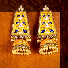 Price Is Firm No Offers Please 5 Seller Best Quality! Unique Piece! Reasonable Price! 8 Cm Long Material- Alloy, Stones, Pearl, Gold Plated Yellow Jhumka Indian Pakistani Wedding Sangeet Party Eye Catching Earrings Match This Lovely Earrings With Indian Or Pakistani Or Afghani Kurta Kurti Saree Lehenga Yellow Bohemian Jewelry For Wedding, Yellow Jewelry With Latkans For Festive Season, Bollywood Style Yellow Jhumkas For Festive Occasions, Yellow Meenakari Chandbalis For Festive Occasions, Yellow Jhumkas For Wedding And Festive Occasions, Traditional Yellow Chandbalis For Festive Occasions, Heavy Yellow Jewelry As A Gift, Traditional Yellow Chandbalis For Festivals, Yellow Jhumkas With Latkans For Festive Occasions