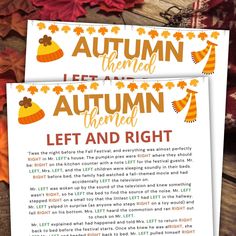 an autumn themed letter and right hand guide