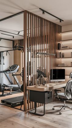 an office with wooden partitions and chairs