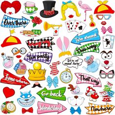 an assortment of different colored stickers on a white background