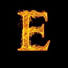 the letter e in fire on a black background