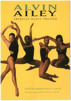 an advertisement for the american dance theater featuring four women in black leotards and one is dancing