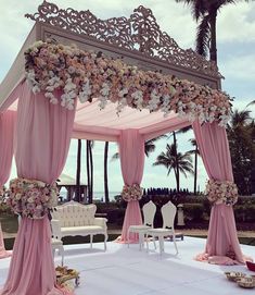 an instagram page for a wedding with pink and white decor