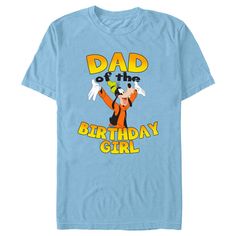 Who knew that dressing "mousey" could be so cute!? Celebrate any birthday party and Walt Disney's most iconic characters with this officially licensed Disney Mickey Mouse & Friends Goofy Dad of the Birthday Girl Men's Graphic T-Shirt! This jolly tee reads: "Dad of the Birthday Girl" along with a proud Goofy printed across the front. This new Mickey & Friends apparel is sure to make anyone's special day memorable and bring a smile to their face! Mickey Mouse Crew Neck T-shirt For Birthday, Mickey Mouse Crew Neck T-shirt For Birthdays, Mickey Mouse Crew Neck Top For Birthday, Disney Mickey Mouse Tops For Birthday, Disney Cotton T-shirt For Birthdays, Disney Crew Neck Top For Birthday, Fun Character Print T-shirt For Father's Day, Birthday Girl T Shirt, Goofy Movie