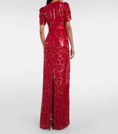 Find ERDEM Bow-detail Sequined Maxi Dress on Editorialist. Material: 100% viscose. Care instructions: dry clean. Made in Bulgaria. Designer color name: Ruby Red. Lining: 75% acetate, 25% silk. Closure: zip and hook fastening. Detachable belt. Sequined Fabric, Cape Gown, Tulle Maxi Dress, Tulip Sleeve, Evening Dresses With Sleeves, Embroidered Maxi Dress, Chiffon Gown, Silk Maxi Dress, Maxi Dress Green