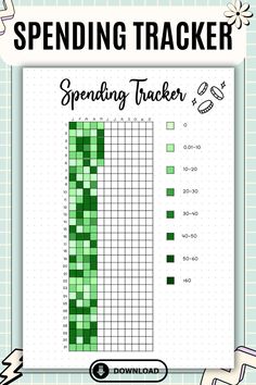 the spending tracker for spending tracker is shown in green and white, with text reading spending tracker