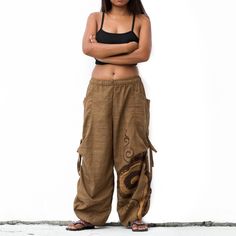 "Handmade in Thailand 100% Cotton Unisex harem pants for men and women Elastic waistband and drawstring allows the pants to fit most sizes. Great for every occasion - as belly dance pants, for yoga, for festivals, parties or casual street wear. Measurements: Best for US 4-12 / S-L Waist: 26\" to 39\" Hips: up to 45\" Total length: 39\" 🐱Clothing with a Purpose - We donate 10% of each order to help Thailand's street cats." Belly Dance Pants, Boho Yoga Pants, Low Crotch Pants, Harem Pants Men, 40 Fashion Women, Casual Street Wear, Boho Yoga, Boho Men, Harem Pants Women