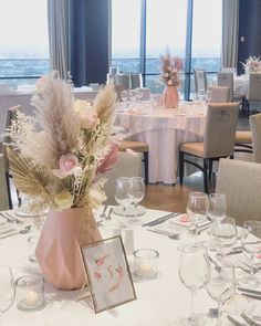 a table set up for a wedding reception