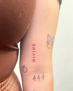 a woman's arm with tattoos on it and the words, date, 4 / 4