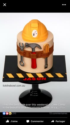 there is a cake that has construction tools on it