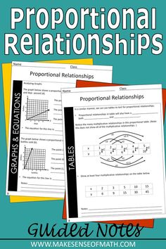 two worksheets with the text, proportional and real - life graphs on them