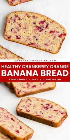 Bake a loaf of this healthy cranberry orange banana bread! Supremely moist and full of lovely flavors, this quick bread recipe is perfect for a special Christmas morning breakfast. This holiday brunch idea is also clean eating with a gluten free option! Cranberry And Orange Bread, Healthy Breakfast Bread Recipes, Holiday Banana Bread, Healthy Baking Recipes Clean Eating, Christmas Banana Bread, Bread Recipes Without Yeast, Healthy Christmas Breakfast