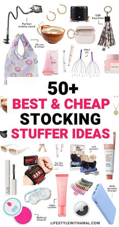 the top 50 best and cheap stocking stuff in this postcard is full of items