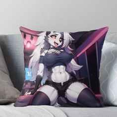 Super soft and durable 100% spun polyester Throw pillow with double-sided print. Cover and filled options. Helluva Boss Loona Hellhound, Loona Art, Loona Wolf, Yamata No Orochi, Coraline Art, Minecraft Anime, Rouge The Bat, Spiderman Artwork, Anime Undertale