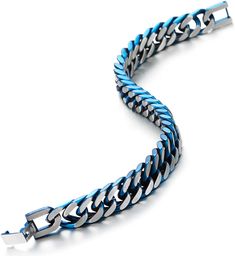 Features: Mens Stainless Steel Silver Blue Two-tone Curb Chain Bangle Bracelet, Satin Finish Metal: Stainless Steel Finishing: Polished and satin Dimension: Chain Length: 21CM(8.27"); Chain Width: 1.1CM(0.43"); Weight: 45.5g Package: Jewelry Box with Brand Name COOLSTEELANDBEYOND PartNumber: MB-3297Model: MB-3297Item Condition: New Adjustable Blue Chain Bracelet, Elegant Blue Metal Chain Bracelet, Adjustable Blue Jubilee Chain Bracelet, Blue Metal Bracelet Jewelry, Blue Metal Bracelet With Strap, Blue Metal Bracelet With Strap Detail, Blue Metal Jewelry With Bracelet Strap, Blue Metal Bracelet With Adjustable Chain, Blue Stainless Steel Chain Jewelry