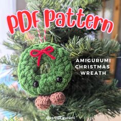 a crocheted christmas ornament hanging from a tree with the words pdf pattern on it