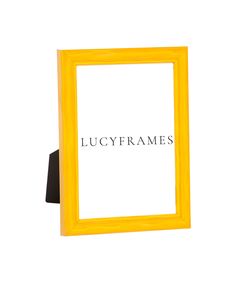 a yellow frame with the word lucyframes written in black on it next to a white background