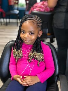 Braids For Children Black, Cornrows For Little Black Girls Hair, Baby Girl Braids, Kids Cornrow Hairstyles Simple, Children Hair Styles Braids, Kids Fulani Braids, Kid Braid Styles With Beads, Kids Braided Hairstyles Black Children, Braids For Children