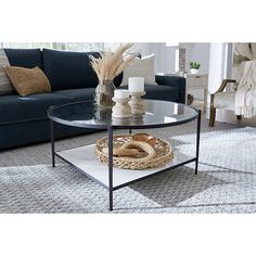 a living room scene with focus on the coffee table