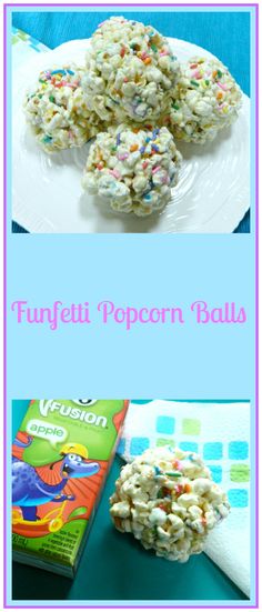 some kind of food that is on a plate and in front of the words truffetti popcorn balls