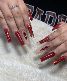 Mexican Nails, Holiday Acrylic Nails, Bunny Nails, Formal Nails, Red Acrylic Nails, Long Acrylic Nail Designs, Ombre Acrylic Nails