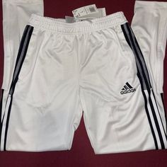 New With Tags Big Kids Unisex Size Large Adidas Track Sweat Pants White Stretch Bottoms With Three Stripes, Adidas White Three Stripes Sweatpants, Adidas White Sportswear Bottoms, Sporty White Sweatpants With Three Stripes, White Casual Sweatpants With Three Stripes, Casual White Sweatpants With Three Stripes, White Three Stripes Casual Sweatpants, White Pants With Three Stripes For Spring, Spring White Pants With Three Stripes