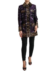 Dolce & Gabbana Exquisite Jacquard Trench With Tiger Women's Motif Purple And Brown, Jacquard Jacket, Classic Coat, Purple Jacket, Classic Coats, Print Coat, Dolce E Gabbana, Italian Luxury, Tiger Print