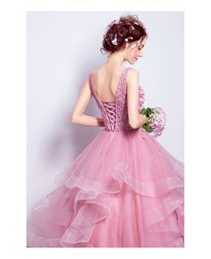 Shop affordable pink ball-gown scoop neck floor-length tulle wedding dress with appliques lace online. Custom-made any size or color. Pro since 2009. Lilac Formal Dress, Modest Fall Dresses, Prom Dress For Teens, Quinceanera Dresses Gold, Prom Dresses Boho, Champagne Prom Dress, Pink Ball Gown, Prom Dresses Simple, Formal Dresses For Teens