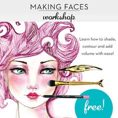 a woman with pink hair and make - up brushes on her face is featured in the making faces workshop