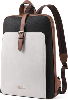 Top Quality Leather Material: The leather backpack is made of top quality vegan leather with polyester lining, which is soft to touch and durable for using. The high-end design makes this laptop backpack purse for women look stylish and vintage. Top smooth U zips for convenience to get your computer.    Well Organized: 1 main pocket; 1 Padded 15.6" laptop compartment; 2 phone pockets; 1 zipper pocket; 2 pen slots; 1 front magnetic snap pocket; 1 rear zipper pocket. Ideal daily work backpack fo Work Backpack Women, Sophisticated Backpack, Stylish Laptop Bag, Work Computer, Backpack College, Laptop Backpack Women, Work Backpack, Leather Laptop Backpack, Canvas Leather Bag