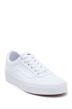 An easy to wear skate style sneaker from Vans.Sizing: True to size. Round stitch cap toe. Lace-up vamp. Side logo stripe. White sole. Imported Fitted Round Toe Sneakers For Sports, Fitted Low-top Casual Sneakers, Vans Casual Synthetic Skate Shoes, Casual Vans Synthetic Skate Shoes, Fitted Sneakers For Streetwear With Round Toe, Vans Slip-resistant Round Toe Sneakers, Vans Slip-resistant Sneakers, Classic Vans Synthetic Sneakers, Vans Slip-resistant Sneakers For Streetwear