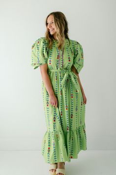 Get ready to turn heads in the Karlie Mod Floral Vine Poplin Ruffle Maxi Dress in Lime! This playful dress features a gorgeous floral pattern, scalloped detailing, and trendy puff sleeves. Plus, the vibrant lime color is sure to make a statement. Don't miss out on one of our favorites! Fits true to size, Morgan is wearing a size small. She is 5'7 and a size 6 Machine wash on cold Lime Color, Buddy Love, Ruffle Maxi Dress, Sequin Midi Dress, Home Dress, Floral Vine, Ruffled Maxi Dress, Dress Gift, Mink Pink