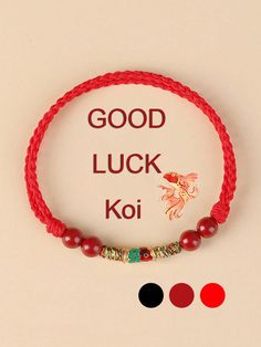 1pc Cinnabar Lucky Koi Bracelet - Unisex Birthday Gift - Red Rope Woven Bracelet For Good Luck And Prosperity Black,Red,Dark Red Fashionable   Synthetic Fiber     Women Fashion Jewelry, size features are:Bust: ,Length: ,Sleeve Length: Rope Weave, Red Rope, Woven Bracelets, Watches Women Fashion, String Bracelet, Womens Bracelets, Dark Red, Koi, Good Luck