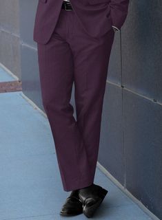 Fashionable and appealing, refresh your look by donning our Reda Mauve Wool Pants. Tailored from virgin wool, which is the best insulating fabric and can last a lifetime, this pants are made to endure. Its imperial mauve shade, knitted into a plain surface, gives a classy appearance, making it suitable for any occasion, such as parties and receptions. Styled to make a lasting impression, this eye-catching pants create an on-trend yet luxurious look.  
 
 Look Includes  Reda Mauve Wool Fabric  Cr Formal Burgundy Trousers, Classic Fitted Burgundy Bottoms, Burgundy Fitted Straight Pants, Formal Purple Straight Pants, Purple Straight Pants For Formal Occasions, Fitted Burgundy Bottoms With Pockets, Formal Full-length Purple Bottoms, Purple Formal Full-length Bottoms, Purple Full Length Formal Bottoms