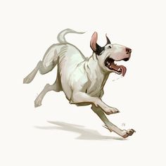 a drawing of a dog running with it's mouth open