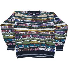 Vintage 90s Coogi Style Textured Knitted Crewneck Sweater - Classic Retro Knit Dive into the nostalgia of the 90s with this eye-catching vintage Coogi style crewneck sweater! Inspired by the iconic designs of Coogi Australia, this sweater features the same bold patterns and vibrant colors that defined an era. Perfect for fashion lovers who appreciate unique, statement pieces. Features: Era: 1990s Style: Coogi-inspired Material: High-quality Cotton blend (Soft, warm, and durable) Design: Multicol Patterned Jacquard Knit Crew Neck Sweater, Patterned Cotton Crew Neck Sweater, Multicolor Crew Neck Sweater For Streetwear, Casual Patterned Crew Neck Sweater, Streetwear Crew Neck Knit Sweater, Multicolor Knit Sweater With Graphic Print, Multicolor Casual Sweater For Streetwear, Multicolor Graphic Print Knit Sweater, Casual Multicolor Knit Sweatshirt