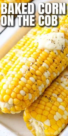 grilled corn on the cob with butter and seasoning sitting on a white plate